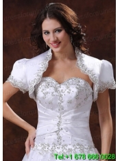 Short Sleeves White Quinceanera Jacket With Beading