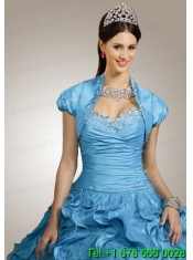 Special Beading and Ruffles Quinceanera Jacket with Ruching in Aqua Blue