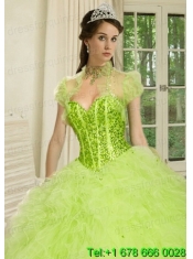 The Brand New Style Beading and Ruffles Quinceanera Jacket in Spring Green