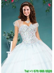 The Super White Tulle Special Occasion Quinceanera Jacket with Beading