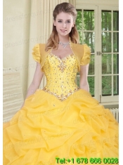 Top Selling High Quality Instock Yellow Quinceanera Jacket with Beading and Ruffles