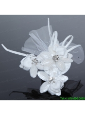 Tulle White Hair Flower with Rhinestone for Wedding