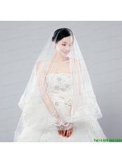 Two-Tier Drop Veil Tulle Lace Appliques Edge Wedding Veils