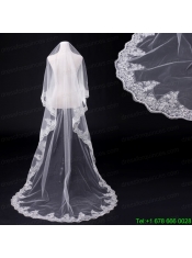 Two-Tier Tulle White Bridal Veils with Lace Edge