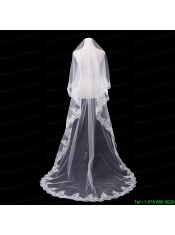 Two-Tier Tulle White Bridal Veils with Lace Edge