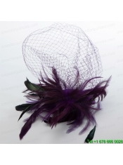 White Feather Elegant Net Yarn Briadl Hat with Imitation Pearls