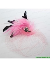 White Feather Elegant Net Yarn Briadl Hat with Imitation Pearls
