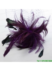 White Feather Elegant Net Yarn Briadl Hat with Imitation Pearls