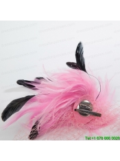 White Feather Elegant Net Yarn Briadl Hat with Imitation Pearls