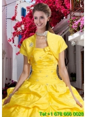 Yellow Taffeta Open Front Special Occasion Quinceanera Jacket with Beading