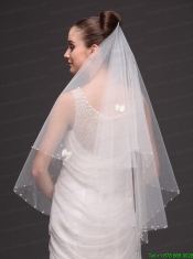 2 Layers Tulle With Pearls Fingertip Veil