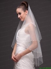 2 Layers Tulle With Pearls Fingertip Veil