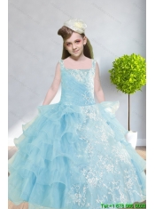 2015 Ball Gown Appliques and Ruffles Baby Bule Little Girl Pageant Dress with Straps