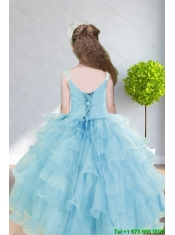 2015 Ball Gown Appliques and Ruffles Baby Bule Little Girl Pageant Dress with Straps