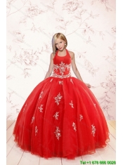 2015 Fashionable Appliques Red Little Girl Pageant Dress