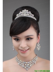 Alloy And Clear Colorful Rhinestone Jewelry Set With Crown Necklace And Earrings
