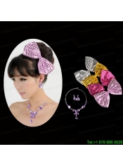 Alloy With Elegant Rhinestone Jewelry Set Including Necklace And Colorful Bowknot