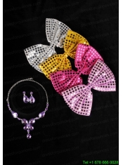 Alloy With Elegant Rhinestone Jewelry Set Including Necklace And Colorful Bowknot