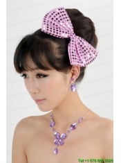 Alloy With Elegant Rhinestone Jewelry Set Including Necklace And Colorful Bowknot