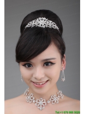 Alloy With Luxurious Rhinestone Jewelry Set Including Crown Necklace And Earrings