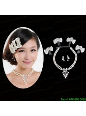 Amazing Alloy With Peals Wedding Jewelry Set Including Necklace Earrings And Headpiece