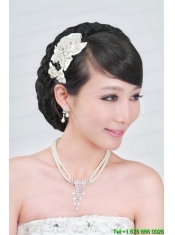 Amazing Alloy With Peals Wedding Jewelry Set Including Necklace Earrings And Headpiece