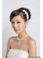 Amazing Alloy With Peals Wedding Jewelry Set Including Necklace Earrings And Headpiece