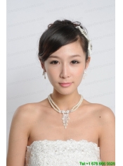 Amazing Alloy With Peals Wedding Jewelry Set Including Necklace Earrings And Headpiece