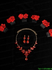 Attractive Necklace and Earing Wedding Jewelry Set with Hairpins