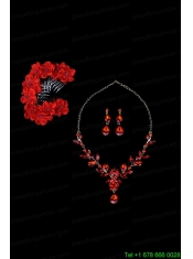 Attractive Necklace and Earing Wedding Jewelry Set with Hairpins