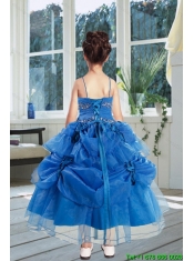 Ball Gown 2015 Royal Blue Little Girl Pageant Dress with Ruffles and Hand Made Flowers