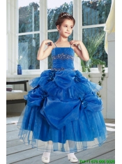 Ball Gown 2015 Royal Blue Little Girl Pageant Dress with Ruffles and Hand Made Flowers