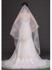 Beading Tulle Modest Bridal Veil For Wedding