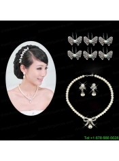 Beautiful Alloy With Peals Wedding Jewelry Set Including Necklace Earrings And Headpiece