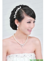 Beautiful Alloy With Peals Wedding Jewelry Set Including Necklace Earrings And Headpiece