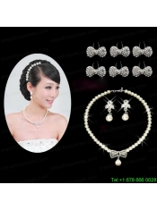 Beautiful Alloy With Pearls Wedding Jewelry Set Including Necklace Earrings And Headpiece