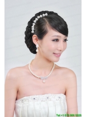 Beautiful Alloy With Pearls Wedding Jewelry Set Including Necklace Earrings And Headpiece