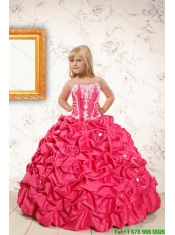 Beautiful Coral Red Little Girl Dress with  Appliques and Pick Ups