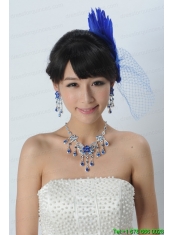 Beautiful Rhinestone and Feather Head Flower and Necklace
