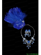 Beautiful Rhinestone and Feather Head Flower and Necklace