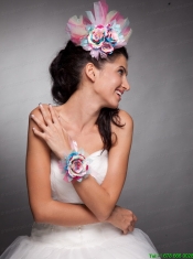 Beautiful Tulle Hand Made Flowers Colorful Headpieces and Wrist Corsage