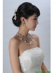 Bowknot Pearl and Rhinestone Necklace Earring Jewelry Set