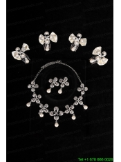 Bowknot Pearl and Rhinestone Necklace Earring Jewelry Set
