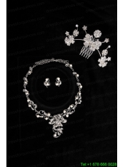 Butterfuly Rhinestone and Pearl Necklace Headpiece Wedding Jewelry Set