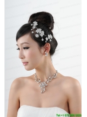 Butterfuly Rhinestone and Pearl Necklace Headpiece Wedding Jewelry Set