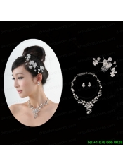 Butterfuly Rhinestone and Pearl Necklace Headpiece Wedding Jewelry Set