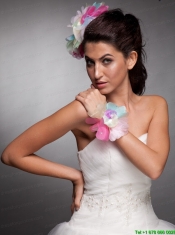 Colorful Organza Hand Made Flower Headpieces Wrist Corsage
