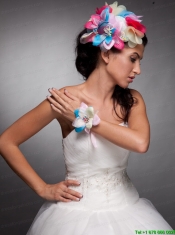 Colorful Organza Hand Made Flowers Headpieces and Wrist Corsage