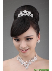 Elegant Alloy and Rhinestone Tiara and Necklace