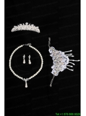 Elegant Ivory Pearl Artistic Necklace Bracele And Tiara